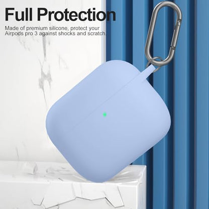 for AirPods Pro 3 Case Cover, Protective Soft Silicone with Keychain Cleaning Pen for Women Men for Apple AirPods Pro 3rd Generation Case(2025), Front LED Visible, Light Blue - color: B-Light Blue