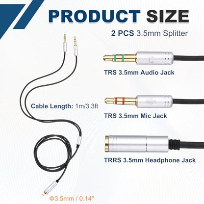 MECCANIXITY 3.5mm Splitter Female to 2 Dual 3.5mm Male Y Jack Splitter for Headphone Mic Audio PC Laptop Gaming Headsets, 3.3ft, Gray - color: Gray, size: 3.3ft
