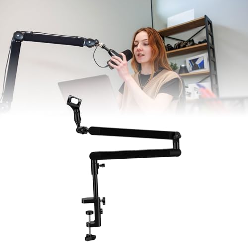 Luocute Microphone Arm Stand, Heavy Duty Adjustable Desk Mount Boom Arm with Anti Slip Clamp and Cable Management, for Recording Gaming Streaming Podcasting Studio