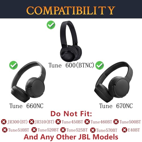 SOULWIT Earpads Replacement for JBL Tune 600(T600BTNC 600BTNC)/660(T660NC 660NC)/670(T670NC 670NC) Headphones, Ear Pads Cushions with Soft Protein Leather, Noise Isolation Foam - Black - color: Black