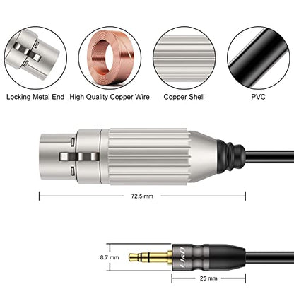 J&D XLR Female to 3.5mm TRS Mic Cable Bundle with 3.5mm to 1/4" TRS Audio Cable, Balanced Cord, 3 Feet