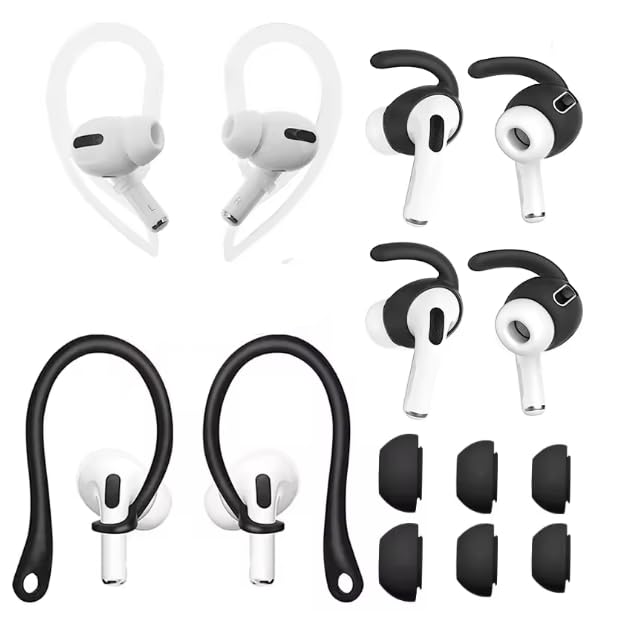 Soft Silicone in-Ear Eartips Earhooks for AirPods 1/2 Generation，Anti-Slip Anti Fall Earphone Skin Case Ear Hook Earpads Ear Tips Protector for AirPods Pro 2 3 4 Accessories (Black, forairpods pro2)