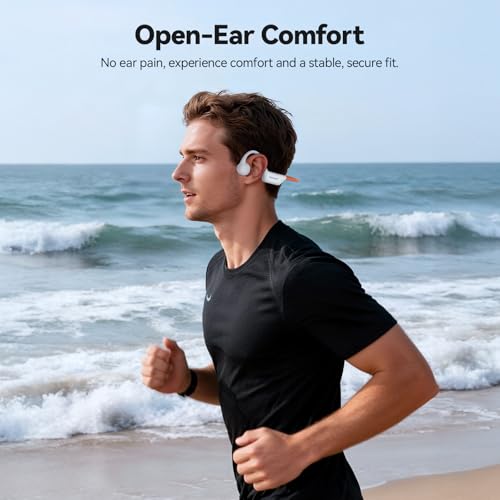 TECKNET Bone Conduction Headphones, Bluetooth V6.0 Open Ear Wireless Headphones, 10H Playtime & IPX5 Sweat Resistant, Secure Comfortable Fit Built-in Mic, Sports Earbuds for Running & Workout, White
