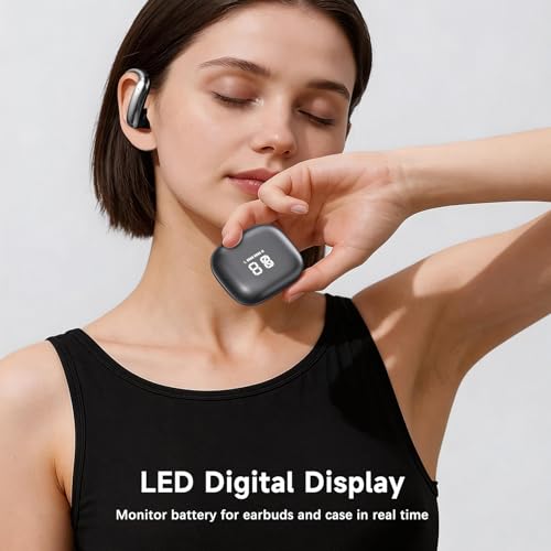 Wireless Ear Buds,Bluetooth Headphones with ENC Noise Cancelling,50H Playtime Earphones with LED Power Display,IPX4 Waterproof Earbuds for Sports/Workout,Smartphone,Laptop,Computer - color: Black