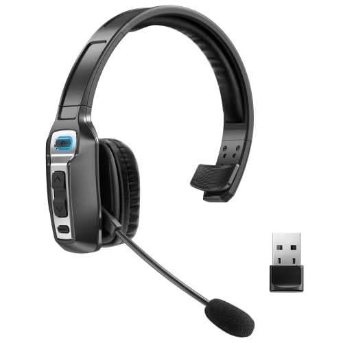 Sarevile Trucker Bluetooth Headset, V5.2 Wireless Headset with Upgraded Microphone AI Noise Canceling, On Ear Bluetooth Headphone with Mute for Driver Office Call Center (Black) (Black with dongle)