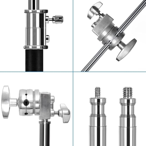 10.8ft Heavy Duty Stainless Steel C Stand with Boom Arm | 4.2ft/128cm arm, 2 grip heads, 20kg center column load for studio lights, softboxes & reflectors - size: 330cm