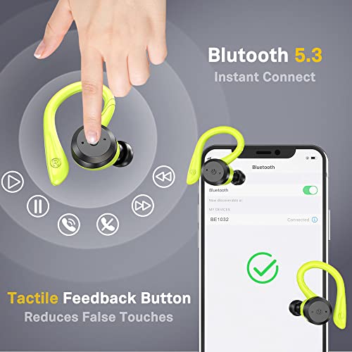 APEKX Wireless Earbuds, IPX7 Waterproof Bluetooth Headphone w/Mic Deep Bass | Secure Sport Ear Buds with Ear Hooks & Charging Case, 40H Playtime Stereo Sound for Workout & Running, Green - color: Green