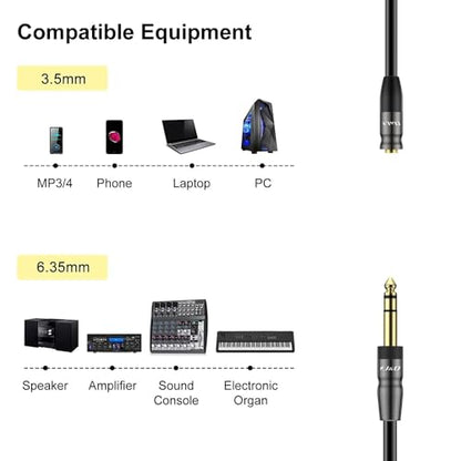 J&D 1/4 inch to 3.5mm Headphone Adapter, Heavy Duty Copper Shell Connecter Joint 3.5mm 1/8 inch Female TRS to 6.35mm Male TRS Stereo Audio Extension Cable (1 Feet) - size: 1 Feet
