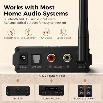1Mii DS220 Bluetooth Receiver for Home Stereo, Hi-Res LDAC & aptX HD HiFi Audio Adapter with Audiophile DAC, Optical/RCA Outputs for Stereo System, Amplifier, OLED Display, 7 EQ