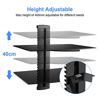 suptek Speaker Mount, Floating Glass Shelf Wall Mount Bracket for DVD Players/Cable Boxes/Games Consoles/TV Accessories, 2 Shelves, Black CS202 - size: 2 Shelves