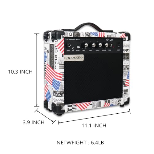 20W Electric Guitar Amplifier Flag Amp Practice Small Portable Travel Mini with Headphone Jack Aux Distortion Gain Treble Bass Volume With 3 Meters Cable Audio Adapter Picks Aux Cable Earphone - color: Flag