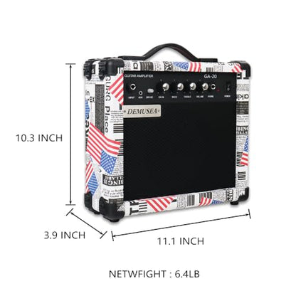 20W Electric Guitar Amplifier Flag Amp Practice Small Portable Travel Mini with Headphone Jack Aux Distortion Gain Treble Bass Volume With 3 Meters Cable Audio Adapter Picks Aux Cable Earphone - color: Flag