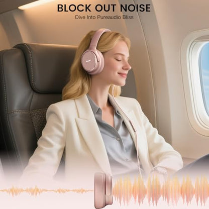 USB C Wired Over-Ear Headphones with Microphone | Volume Control, Share Port, Adjustable Headband Foldable Stereo Headset for Adult/Teens for iPhone 16, Laptop, Gaming, Travel - color: New Rose Gold