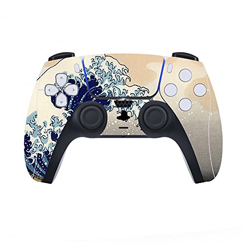 PlayVital for PS5 Skin Disc Edition, Full Protective Vinyl Sticker Decal for PS5 Disk Console, Controller, Dock, Headset & Remote - No Residue, Scratch-Resistant, Great Wave Dual Side - color: Great Wave Dual Side
