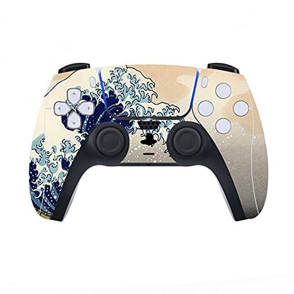 PlayVital for PS5 Skin Disc Edition, Full Protective Vinyl Sticker Decal for PS5 Disk Console, Controller, Dock, Headset & Remote - No Residue, Scratch-Resistant, Great Wave Dual Side - color: Great Wave Dual Side