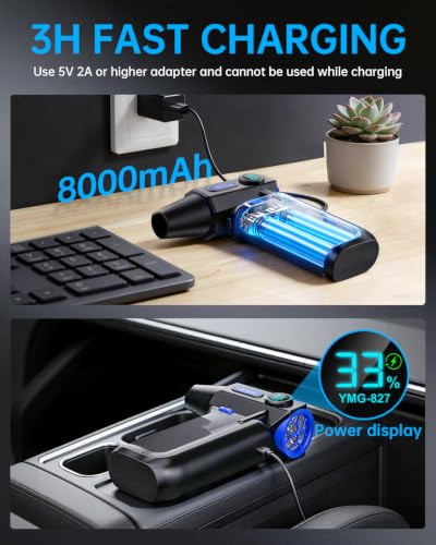 Compressed Air Duster, 150000RPM 3-Gear Brushless Motor Cordless Electric Air Blower, Rechargeable Air Blower with LED Light for PC, Computer, Laptop, Keyboard, Car Cleaning, Gifts for Men