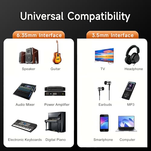 6.35mm 1/4 Male to 3.5mm 1/8 Female Stereo Headphone Adapter Audio Jack Plug Gold Plated for Speaker Headphone Guitar Digital Piano Amp