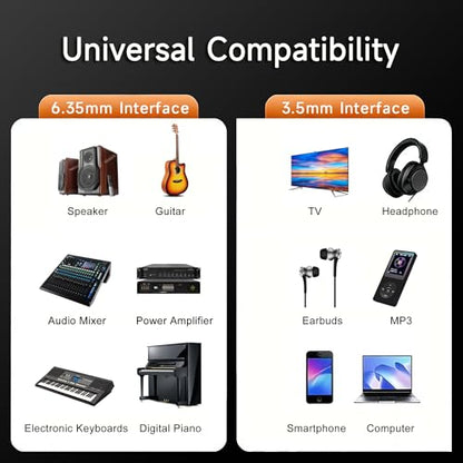 6.35mm 1/4 Male to 3.5mm 1/8 Female Stereo Headphone Adapter Audio Jack Plug Gold Plated for Speaker Headphone Guitar Digital Piano Amp