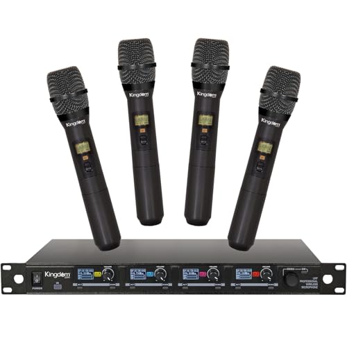 Kingdom SYSV52 1000 Channel UHF 4 Handheld V5 Wireless Microphone System with Individual Volume Control and is Designed for Operation Within 200 Feet of The Receiver - style: 4 Handheld Mic
