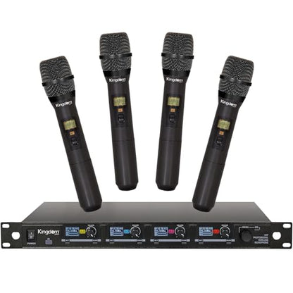 Kingdom SYSV52 1000 Channel UHF 4 Handheld V5 Wireless Microphone System with Individual Volume Control and is Designed for Operation Within 200 Feet of The Receiver - style: 4 Handheld Mic
