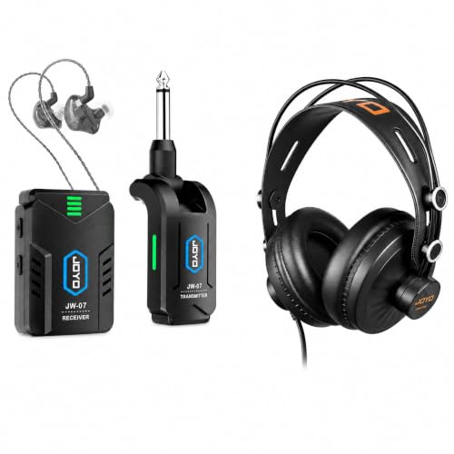JOYO Wireless in Ear Monitor System JW-07 Bundle Studio Monitor Headphones, 50mm Drivers Over-Ear with Passive Noise Isolation JMH-02