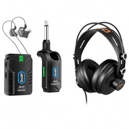 JOYO Wireless in Ear Monitor System JW-07 Bundle Studio Monitor Headphones, 50mm Drivers Over-Ear with Passive Noise Isolation JMH-02