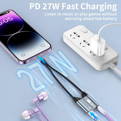 Magnetic Lightning to 3.5mm Headphone Jack Adapter,[Apple MFi Certified] 2 in 1 iPhone Headphone Adapter Aux Audio and Charger Adapter,iPad Headphone Adapter Charging Cable Splitter for iPhone 14 13 - color: Blue