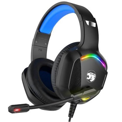 IMYB A36 Gaming Headset with Mic Stereo Headphones for Pc PS5, Xbox | RGB Wired Over-Ear Noise Cancelling for Xbox Series X/S, PS4, Nintendo Switch, Computer, Laptop, Mac - color: Blue
