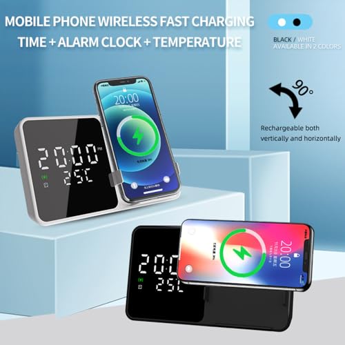IHAO Multifunctional Alarm Clock with Wireless Charging for Phone 15W Fast Charger Large LED Display Temperature Phone Bracket for Bedside & Desk-W5 White - color: Wireless Charger Alarm Clock W5 White