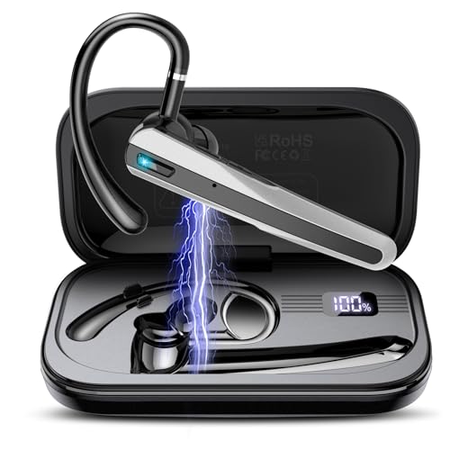 Bluetooth Headset V5.3, Wireless Headset with ENC Noise Canceling Mic | 120Hrs Talk Single-Ear Bluetooth Earpiece, LED Display, IP7 Waterproof Hand-Free Earphone for Business/Trucker/Driver - color: Mysterious Black