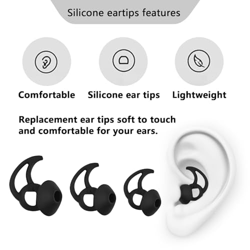 Earbud Replacement Tips Silicone Earbud Tips Ear Tips Compatible with Bose Quietcomfort and Sport Headphone Earbud Rubber Tips Earbud Covers 3 Pairs S M L Black