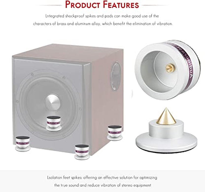 Tertullus 4 Pcs Aluminum Speaker Spike+Speaker Isolation Feet Top Pad Turntable Isolation Feet for Amplifier Turntable Player Subwoofer Silver - color: Silver