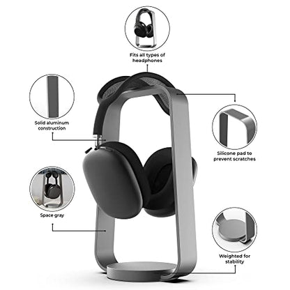 HumanCentric Aluminum Headphone Stand, Space Gray | Weighted Desk Headset Holder with Silicone Pad, Compatible with Most Headphone Sizes & Brands