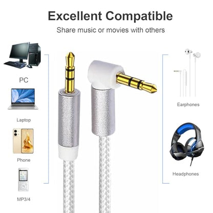 3.5Mm Aux Cable 3.5Mm Aux Cord 90 Degree Right Angle Auxiliary Cable Easy Connection Quality Sound for Smartphones and Speaker, Length: 200cm, White - size: Length: 200cm