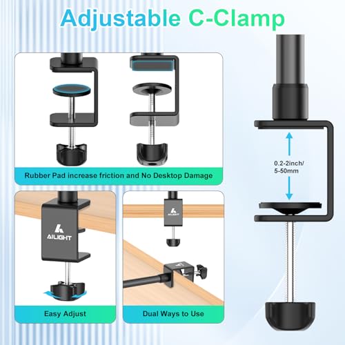 Ailight Adjustable Desk Camera Mount & Webcam Stand 10.8"-31.1" | 1/4" Screw, C-Clamp Base, Overhead Tripod, Compatible with DSLR Logitech Obsbot insta360 Anker and Others - size: TS6001