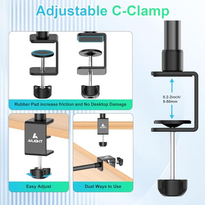 Ailight Adjustable Desk Camera Mount & Webcam Stand 10.8"-31.1" | 1/4" Screw, C-Clamp Base, Overhead Tripod, Compatible with DSLR Logitech Obsbot insta360 Anker and Others - size: TS6001