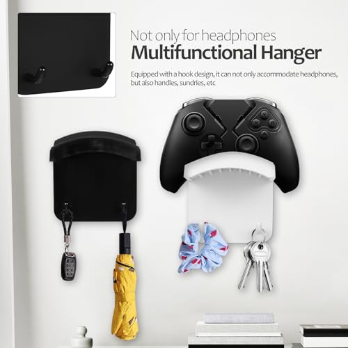 2pcs Gaming Headphone Holder Wall Mounted Headset Wall Stand with Dual Hooks and Self-Adhesive Abs Design for Gaming Room the Desk Storage