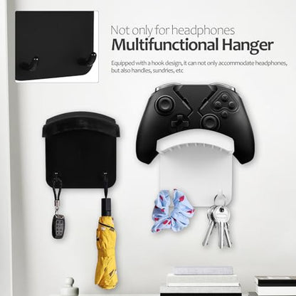 2pcs Gaming Headphone Holder Wall Mounted Headset Wall Stand with Dual Hooks and Self-Adhesive Abs Design for Gaming Room the Desk Storage