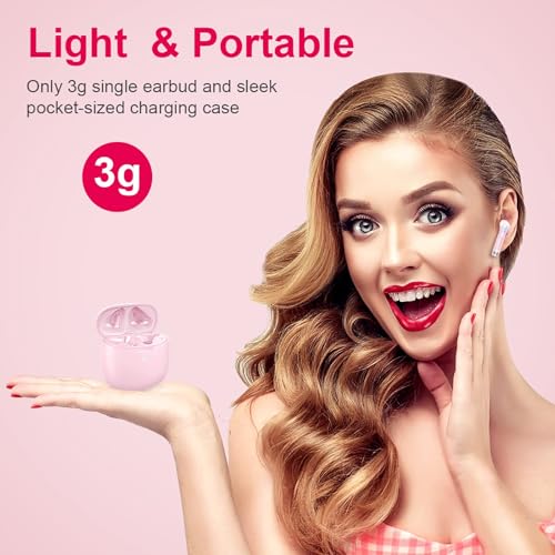 Wireless Earbuds, Bluetooth 5.4 Earbuds Stereo Bass, Bluetooth Headphones | in Ear Noise Cancelling Mic, Earphones IP7 Waterproof Sports, 32H Playtime USB C Charging Case Pink Ear Buds for Android iOS - color: Deep Pink