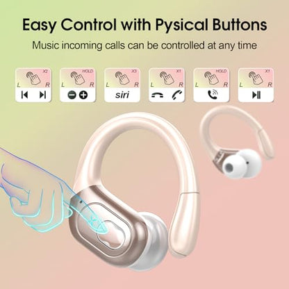 Aptkdoe Wireless Earbuds 75H Bluetooth 5.4 Sport Headphones with Earhooks | IPX7 Waterproof In-ear Buds Feature ENC Noise Cancelling Mic. Stereo Sound Device for Gym Running Workout, Rose Gold - color: Rose Gold