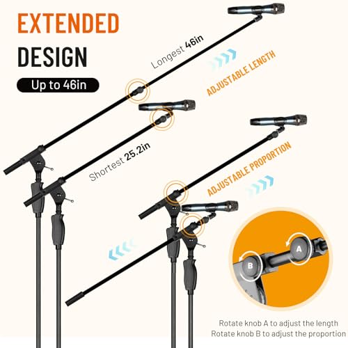CAHAYA Tripod Mic Stand Boom Arm Floor One-Button Release Height Adjustable