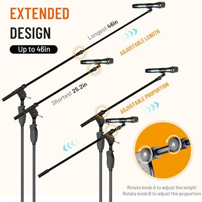 CAHAYA Tripod Mic Stand Boom Arm Floor One-Button Release Height Adjustable