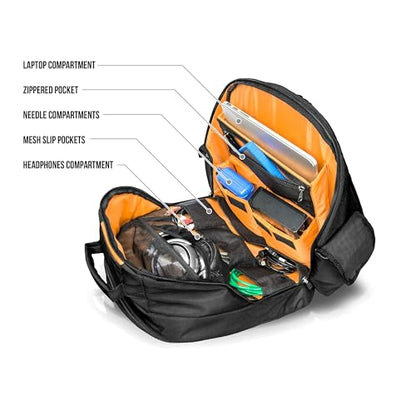 Prime DJ Backpack for DVS, Mobile, or Club Gigs, Bag Carry Mixers S9, 62, etc., Laptop, Stand, Tablet, Headphone, Vinyl Records, USB Mobile Devices, Needle Case, Cables, Microphone & More
