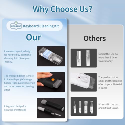 Keyboard Cleaner for Laptop, MacBook, Tablet, Multi-Function Cleaning Kit | Includes screen cleaning spray, microfiber wipe, and brush for cleaning phone, earbuds, Computer, and other tech electronics - color: Black