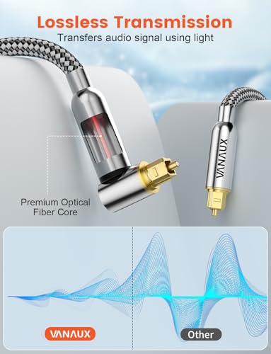 VANAUX 90-Degree Optical Audio Cable 6FT,Premium Fiber Optic Toslink Cable(24K Gold-Plated Connectors,Aluminum Alloy Shell,Braided Jacket)Ideal for Tight Spaces,Home Theater,Soundbars,Gaming Consoles - size: 6FT