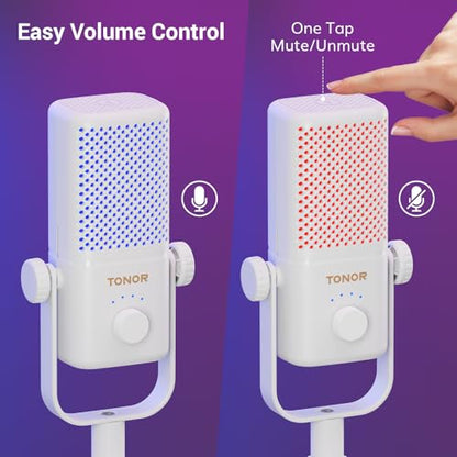 TONOR Gaming Microphone Compatible with Xbox, RGB Condenser Streaming Mic, Low Noise, Gain Control, One Tap Mute, Compatible with Capture Card, 200 cm/78inch Cable, Desktop Stand, White, TCX3 - color: White, style: Microphone