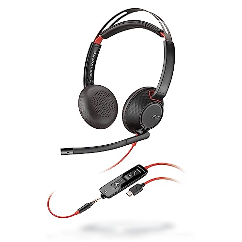 Poly Blackwire 5220 Wired Headset - Flexible Boom Mic - Noise Cancelling Headphones with Mic - USB-C, USB-A, 3.5mm - Ergonomic Over-Ear Design - Works with Microsoft Teams, Zoom - Work from Home - style: 2024 Version (USB-C & USB-A)