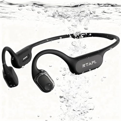 Bone Conduction Wireless Headphones - IP68 Waterproof, Open-Ear Design, Sweatproof Sports Headset for Swimming, Running, Fitness & Gym, Black