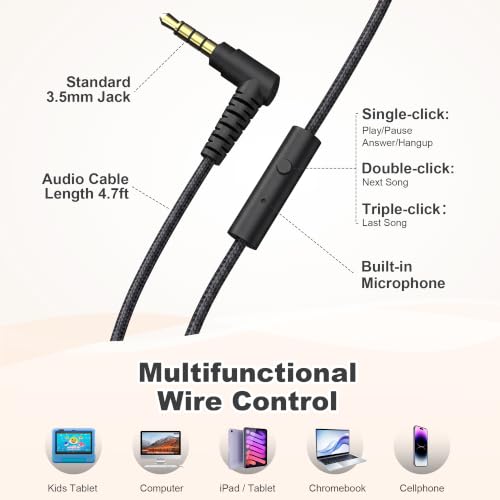 AILIHEN I35 Kids Headphones for School with Mic, 93dB Volume Limited, Black | Wired On Ear Headphones for Boys Girls, Foldable Lightweight Headphone for Classroom Learning & Entertainment Travel Computer - color: Jet Black