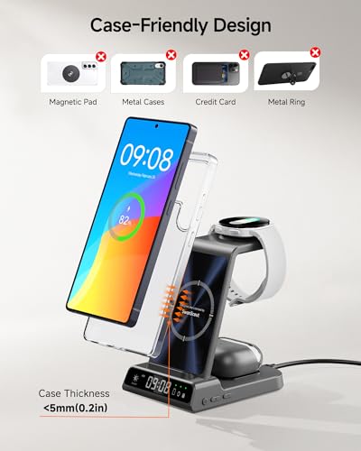 Wireless Charger for Samsung S26 Ultra/S26+, Wireless Charging Station for Galaxy S25 Ultra/S25+/S25/Z Flip7/Z Fold/S24/S23/S22, for Galaxy Watch 8/8 Classic/7/Ultra/6/5, Galaxy Buds4 Pro (No Adapter) | for Samsung S26+/S25 Ultra/S25/Z Flip8/S24/S23/S22,